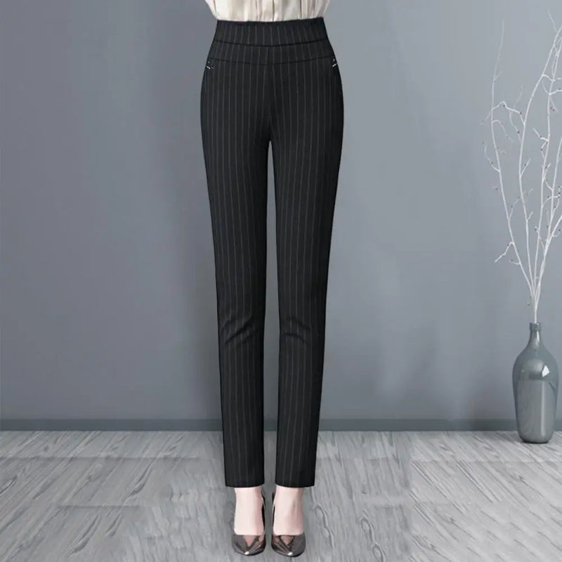 Calças Mãe Primavera Cintura Alta Casual Bolsos Elásticos Cor Sólida Top Slim Fit Plus Size Calças Lápis Roupas Femininas