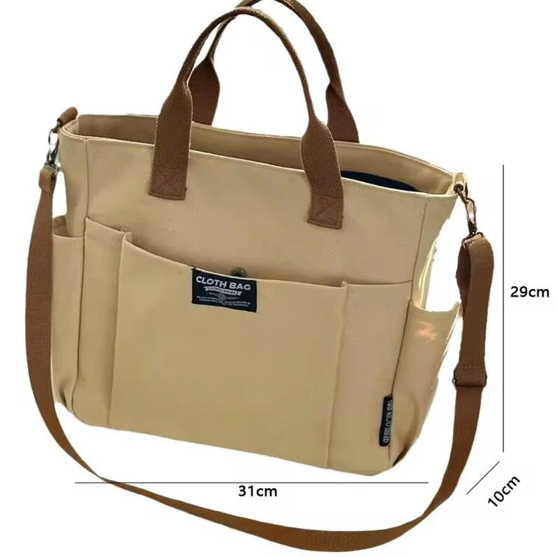 Bolsa tote portátil urbana minimalista, grande capacidade, para estudantes, de lona horizontal, com um ombro, diagonal e transversal