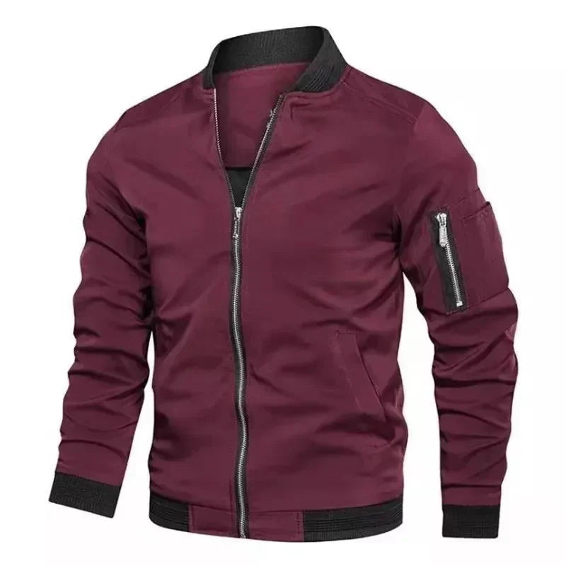 Jaqueta masculina de outono, manga comprida, uniforme de beisebol, à prova de vento, ciclismo, jaqueta fina, zíper sólido, jaqueta casual, casaco esportivo para atividades ao ar livre