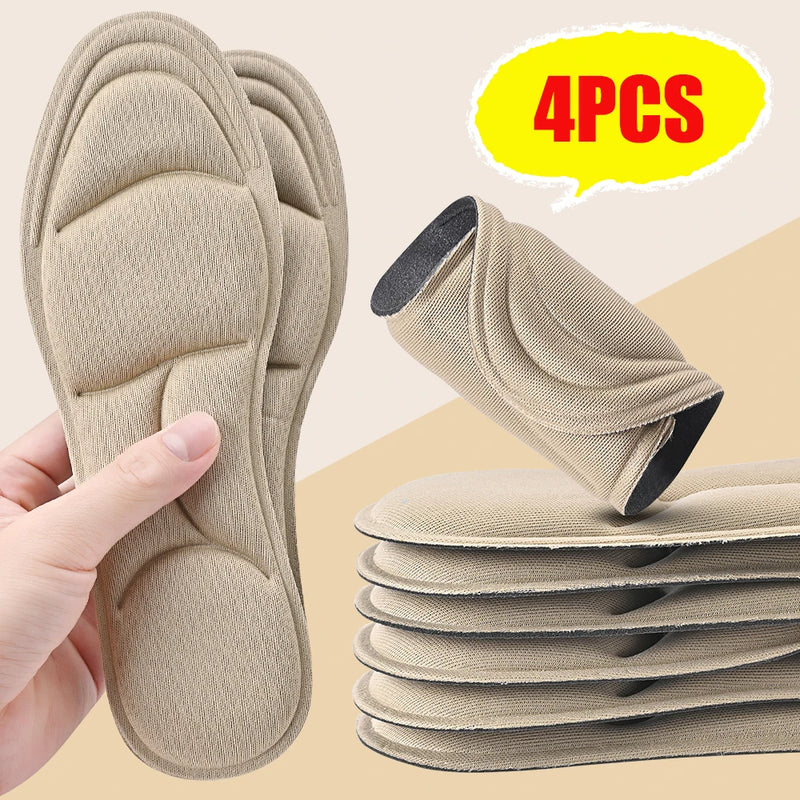 Palmilhas de espuma viscoelástica 5D com massagem 4 peças, espessamento, almofada respirável, amortecimento confortável, adequadas para saltos altos