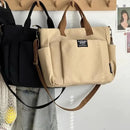 Bolsa tote portátil urbana minimalista, grande capacidade, para estudantes, de lona horizontal, com um ombro, diagonal e transversal