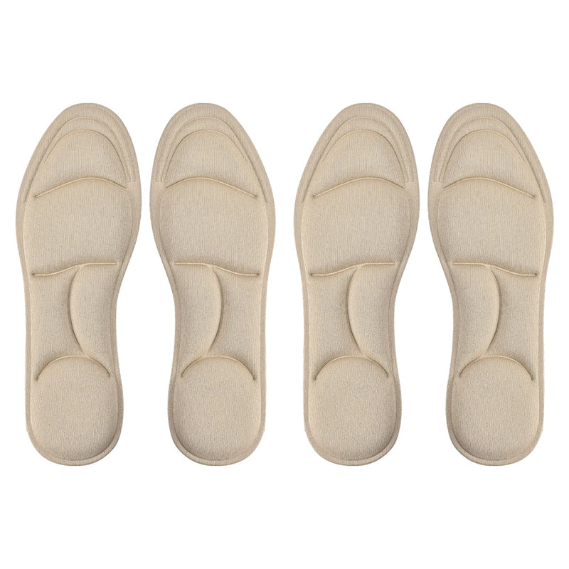 Palmilhas de espuma viscoelástica 5D com massagem 4 peças, espessamento, almofada respirável, amortecimento confortável, adequadas para saltos altos