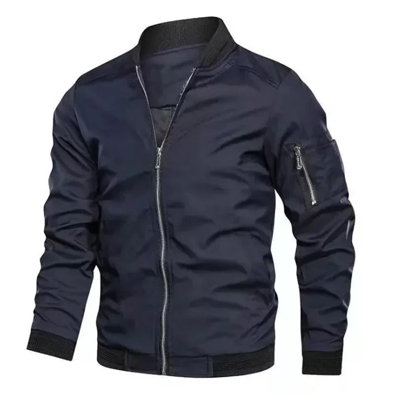 Jaqueta masculina de outono, manga comprida, uniforme de beisebol, à prova de vento, ciclismo, jaqueta fina, zíper sólido, jaqueta casual, casaco esportivo para atividades ao ar livre