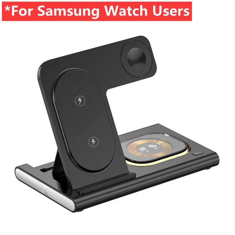 Suporte para carregador sem fio 3 em 1 para iPhone 15, 14, 13, 12, Samsung S23, S22, Galaxy Watch 5 e 4, estação de carregamento rápido para fones de ouvido ativos