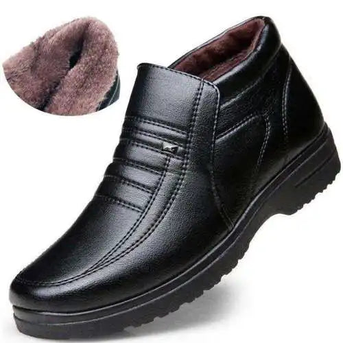 Sapatos masculinos casuais de couro, impermeáveis, de flanela, cano alto, sem cadarço, calçados casuais masculinos, de borracha, quentes, para inverno, para homens