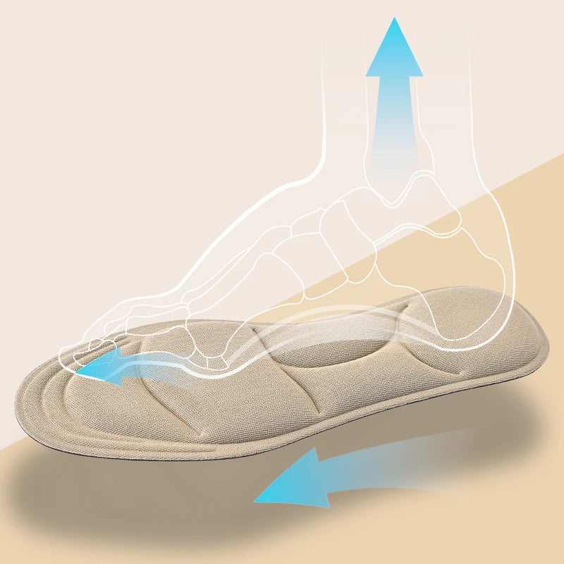 Palmilhas de espuma viscoelástica 5D com massagem 4 peças, espessamento, almofada respirável, amortecimento confortável, adequadas para saltos altos