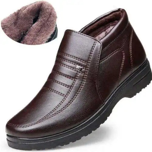 Sapatos masculinos casuais de couro, impermeáveis, de flanela, cano alto, sem cadarço, calçados casuais masculinos, de borracha, quentes, para inverno, para homens