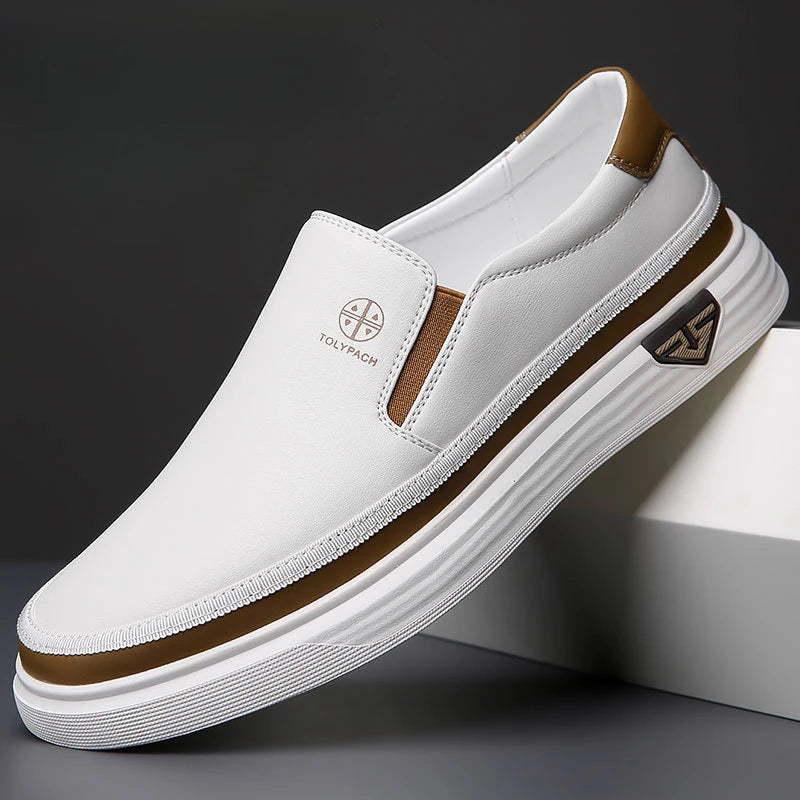 Sapatos masculinos de couro , sapatos casuais de luxo, mocassins brancos masculinos, sapatos formais para escritório, sapatos casuais para áreas externas, calçados sem cadarço para homens