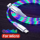 Cabo de carregamento rápido MVQF 5A com LED brilhante, cabo de dados micro USB tipo C com luz LED e streamer para Huawei e Xiaomi