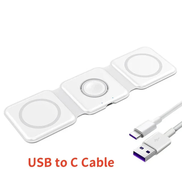 Estação de carregamento 3 em 1 para iPhone série 15/14/13/12, carregador de viagem para vários dispositivos para AirPods 3/2/Pro, série Apple Watch