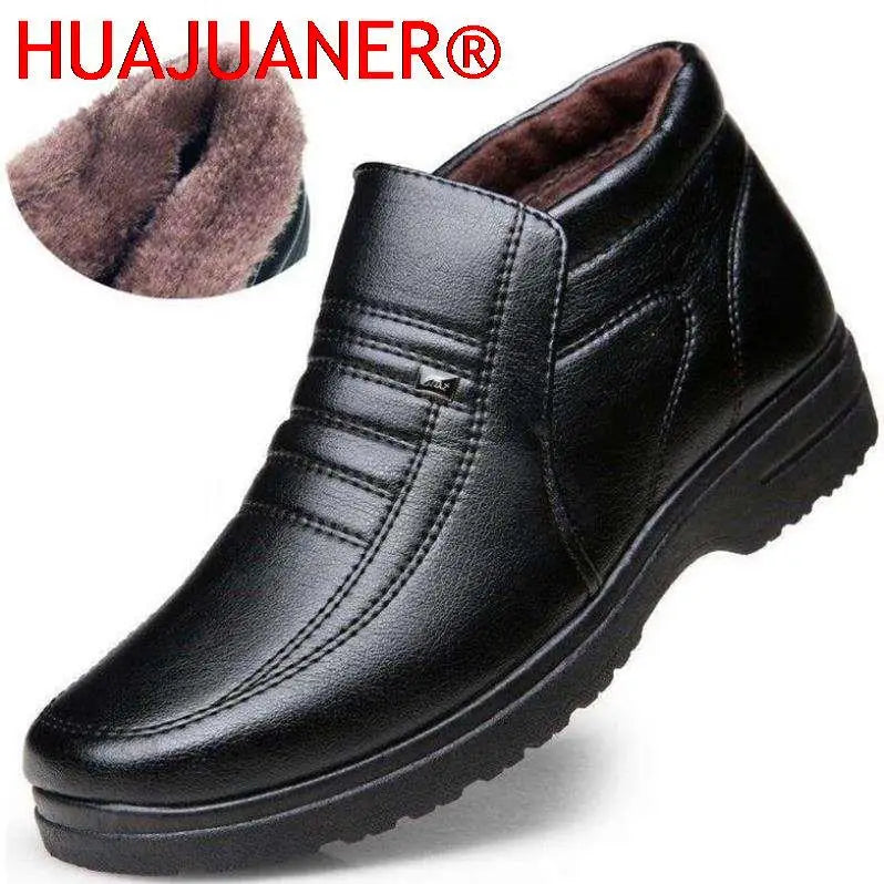 Sapatos masculinos casuais de couro, impermeáveis, de flanela, cano alto, sem cadarço, calçados casuais masculinos, de borracha, quentes, para inverno, para homens