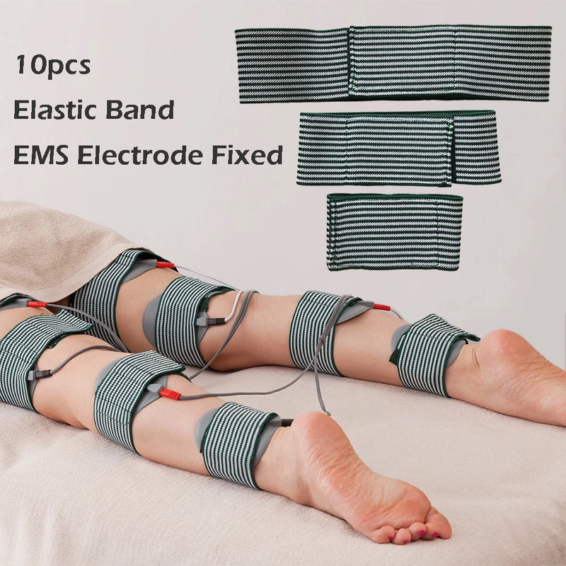 10 peças de almofadas de eletrodo de silicone condutoras de microcorrente, faixa elástica ajustável para fixação de eletrodos EMS